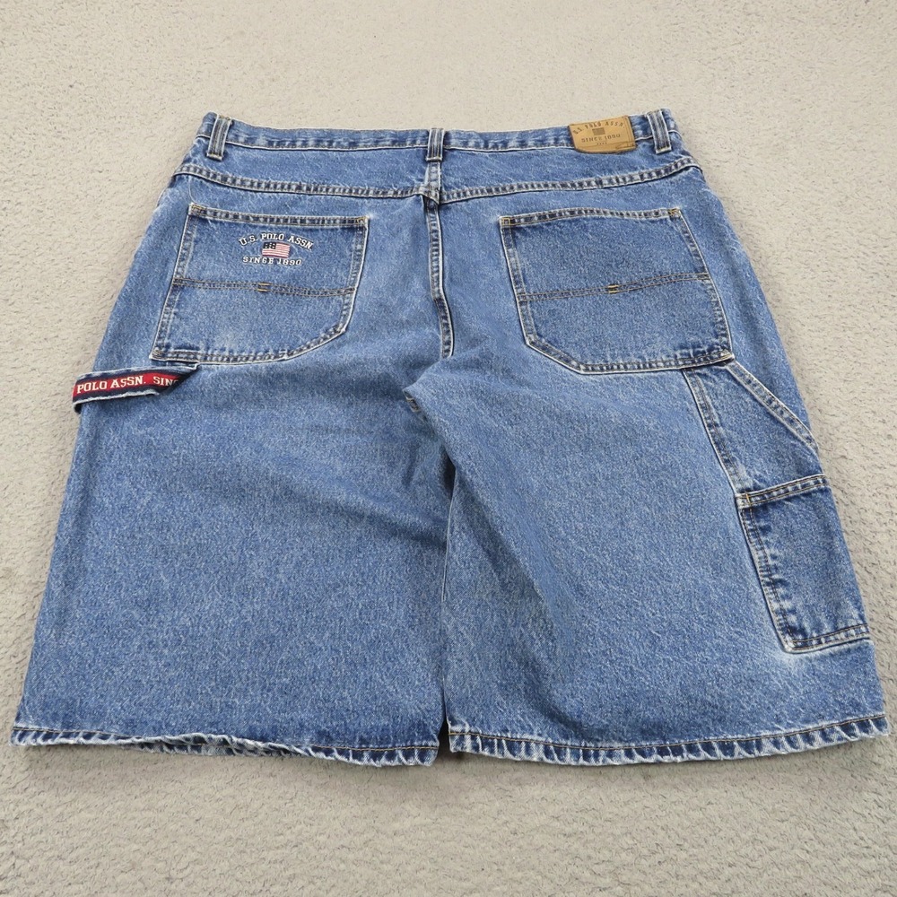 VTG US Polo ASSN Jean Shorts Men 40 Baggy Y2K Carpenter Grunge Flag Skater 90s